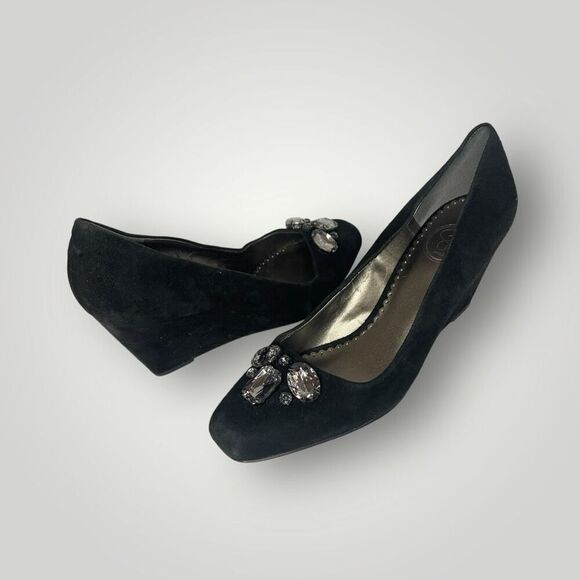 JESSICA SIMPSON Black Velour Wedge w/ Rhinestones Gems, Size 9 - Picture 7 of 9